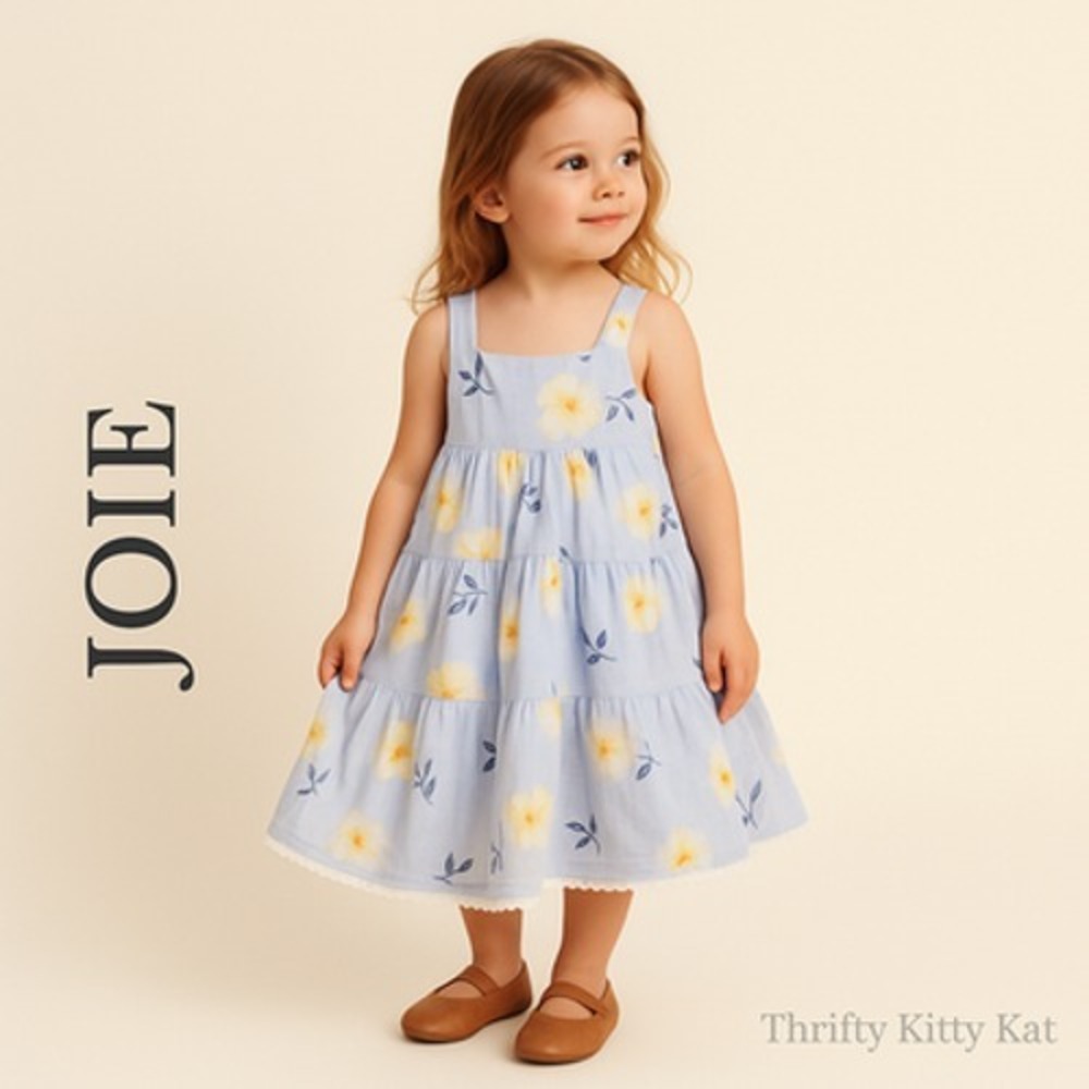 Joie Girls Floral Tiered Sundress Ruffle Trim Light Blue‎ 4T Cottagecore